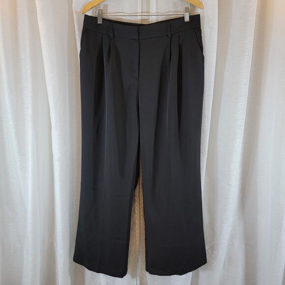 Funyyzo Black Dress Pants Womens XL Wide Slacks High Waist Stretch Work Pockets - Picture 1 of 5